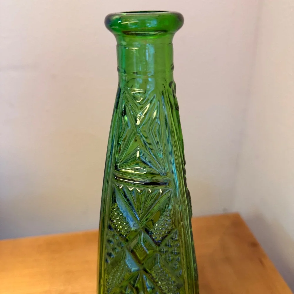 Vintage Empoli Italian Emerald Green Art Glass Bottle Vase 12
